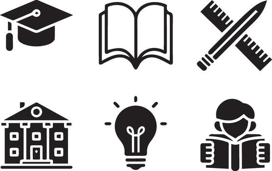 Essential School and Learning Tools Pencil, Ruler, and Open Book. vector