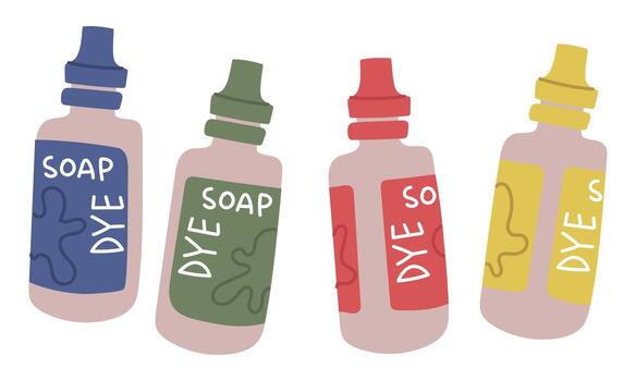 set of multicolored soap paint jars. multicolored flat illustration. An artistic design element for creative projects, packaging, cosmetics, or stationery. Perfect for printing, online use vector