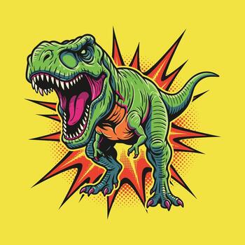 neón popular Arte estilo tirano saurio Rex dinosaurio explotando con color ilustración vector
