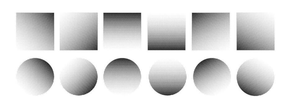 Creative geometric pattern combining round and square halftone shapes. Gradient tone and noise texture give a retro comic and Y2K feel. Perfect design for modern prints and abstract decoration vector