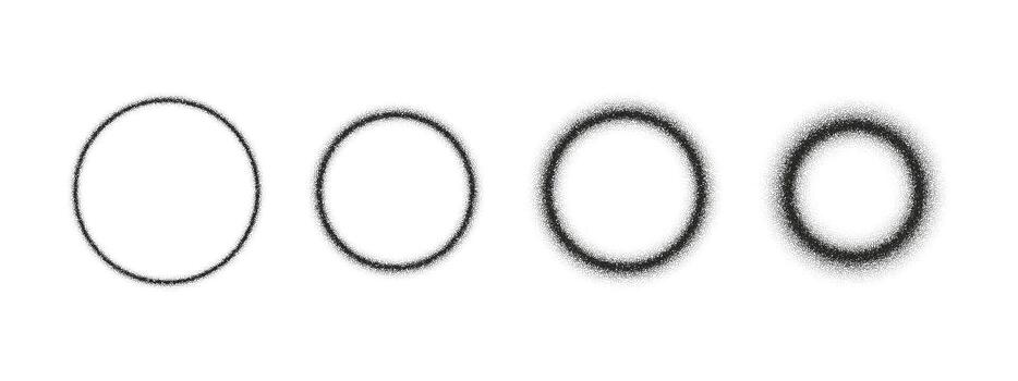 Abstract stipple circles and dotted spheres with soft gradient and grain. Halftone noise and sand texture create a retro grunge look. Stylish pattern for modern design and vintage collage art vector