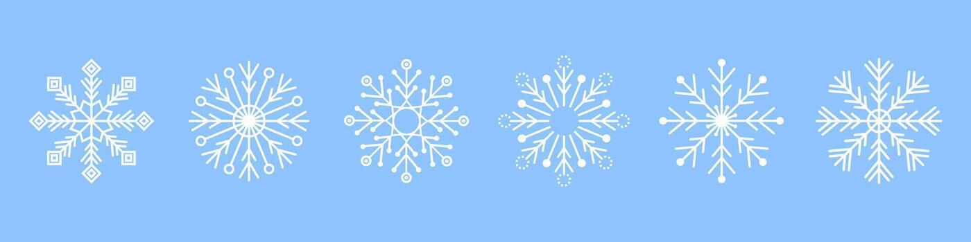 Collection snowflake icons with simple geometric lines. Simple line snowflake. Winter frost crystal shapes. For seasonal design and decoration vector