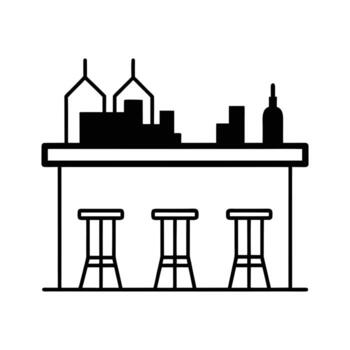 Bar Counter with Stools and Alcohol Bottles Line Icon vector