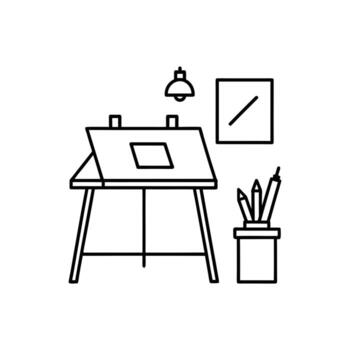 Architect or Designer's Drafting Table Workspace Icon vector
