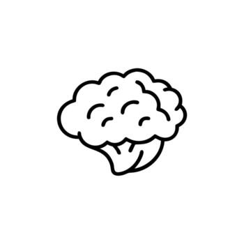 Conceptual black outline illustration of a human brain, symbolizing intelligence, thought processes, and mental capacity, presented as a versatile graphic design element on a clean white background vector