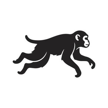 estilizado negro silueta de un ágil corriendo mono, un sencillo gráfico icono aislado en un blanco antecedentes para fauna silvestre diseño vector