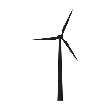 Black silhouette of a wind turbine on a white background, representing renewable energy and sustainable power generation. icon for environmental concepts vector