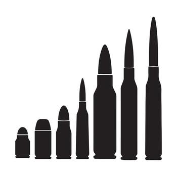A comparison of ammunition sizes and types, highlighting different bullet shapes and calibers vector