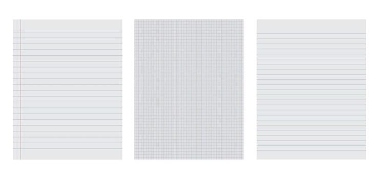 Three sheets of lined and graph paper isolated on white background, offering a versatile resource for writing, drawing, and organizing thoughts and ideas vector