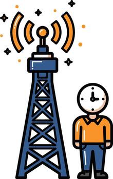 A man standing next to a radio tower with a clock vector