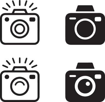 Four camera icons featuring flashes and different styles vector