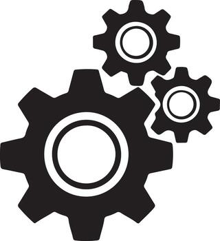 Three interlocking transparent gears symbolizing mechanical systems vector