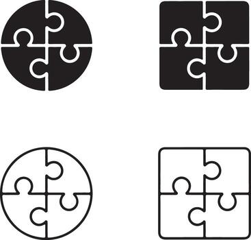 Four puzzle pieces in circle and square shapes vector