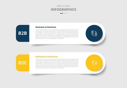 B2B vs B2C comparison for infographic with drop shadow style with round rectangle with circle badge two point list information vector