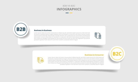 B2B vs B2C comparison for infographic with drop shadow style with round rectangle box with circle badge two point list information vector