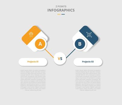 2 points comparison versus for infographic with versus comparison with skew round square box with drop shadow with two point list information vector