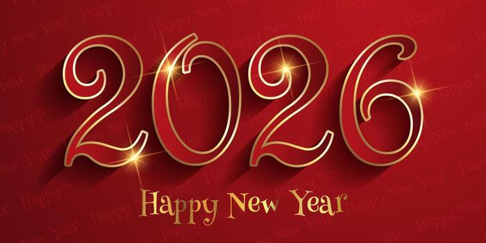 Red and gold Happy New Year banner design with decorative numbers vector