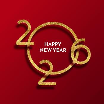 Happy New Year background with red and glittery gold numbers design vector