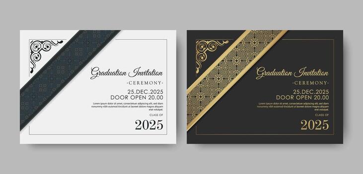 Elegant Graduation Invitation Template Set with Gold and Dark Pattern vector