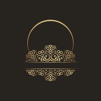 lujo dorado circulo marco con florido volutas vector