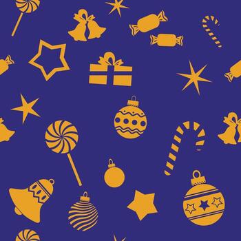 Pattern, seamless texture with New Year's items on a purple background. vector