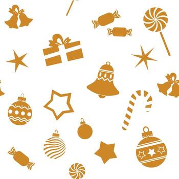 Pattern, seamless texture with New Year's items in gold on a white background. vector
