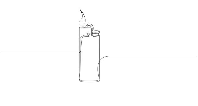 Minimalist Continuous Line art Drawing of a Lit Lighter, vector