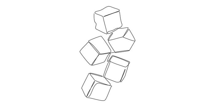 Abstract Falling Cubes Line Drawing,Continuous Line Drawing of a Glass with Ice Cubes vector