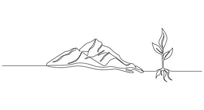 Continuous Line Mountain Range Drawing illustration,Abstract mountain range landscape simple one line art drawing of mountains vector