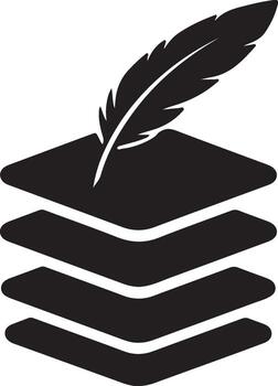 resumen pluma icono en apilado papel capas simbolizando escritura creatividad información archivo y conocimiento acumulación vector