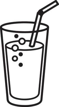Simple outline icon of a refreshing drink in a tall glass with bubbles and a straw for beverage and refreshment concepts vector