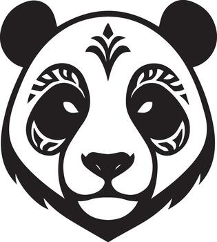 Stylized panda face graphic design with intricate patterns and bold black and white accents for modern branding and creative projects vector