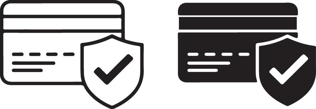 Secure credit card payment protection shield with checkmark icon representing financial transaction safety and data security vector