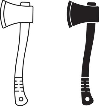 Set of axe icons featuring a detailed outline and a solid black silhouette for versatile design applications vector