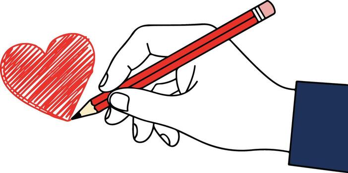 Hand drawing a red heart shape with a red pencil sketch style art romantic symbol of love and affection creative expression vector