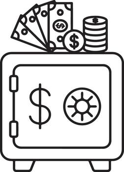 Secure money safe with dollar bills and coins, representing savings, investment, and financial security in a modern abstract style vector