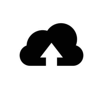 Minimalist black icon representing cloud computing, data upload, file transfer, and network storage solutions for digital backup and sharing vector