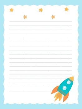 página modelo para entradas con un linda juguete cohete. adecuado para diarios, cuadernos, y libretas vector