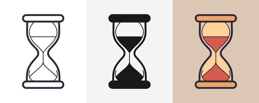 Hourglass icons showing time running out, deadline and urgency vector
