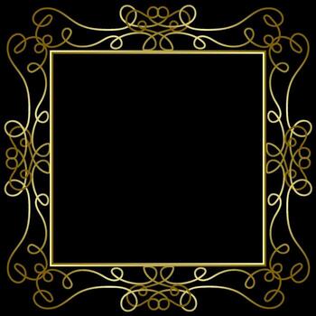 Hand drawn golden square frame in line style on black background vector