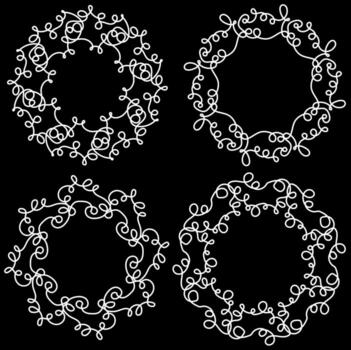A set of four white round frames drawn in a linear style on a black background vector