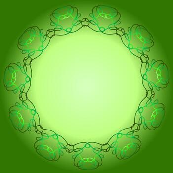 An abstract green background with a circular pattern. A frame drawn in a linear style. vector