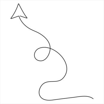 Continuous one line drawing wavy arrow pointing upwards vector