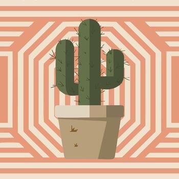 un en conserva saguaro cactus con un geométrico estampado antecedentes ilustración vector