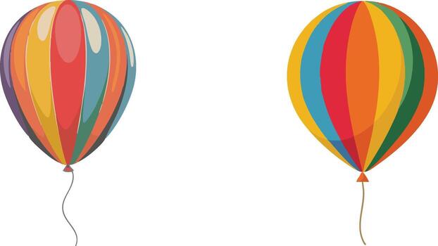 Colorful striped balloons floating with strings against a clean white backdrop vector