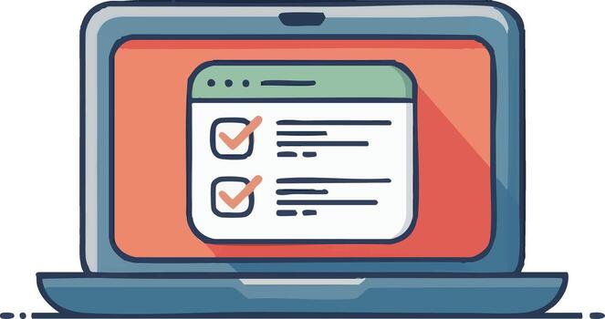 Laptop displaying a web page with a checklist and completed tasks vector