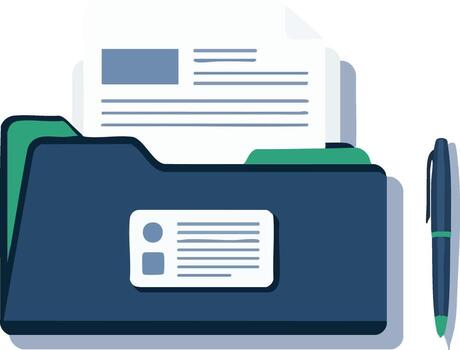 Documents in a folder with a pen representing paperwork and organization vector