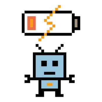 Cartoon robot cyber robotic design 8 bit retro indudtry future automation art power. vector