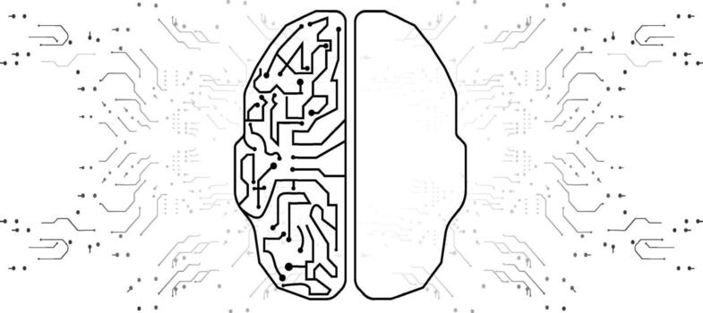 Creative representation of a brain combining human and digital elements showcasing technology and artificial intelligence vector