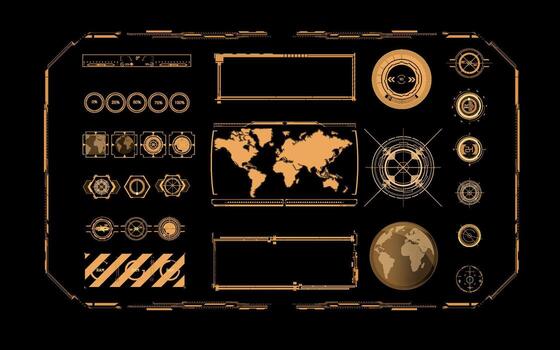 Futuristic digital world map dashboard interface with global data visualization elements vector